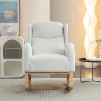 Scaun balansoar modern cu husă din material Teddy, fotoliu cu design ergonomic cu spătar înalt, pentru living și dormitor, 71x96,5x101 cm, Alb(m-4)