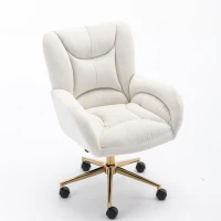 Silla Giratoria Ajustable en Altura en Tela de Terciopelo con Patas Doradas Diseño Ergonómico para Oficina y Dormitorio 62x64x88-97 cm Marfil(m-11)