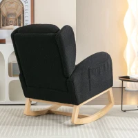 Fauteuil à bascule moderne avec revêtement en tissu Teddy, fauteuil à oreilles avec design ergonomique à dossier en aile, pour salon et chambre, 71x96,5x101 cm, Noir(m-7)