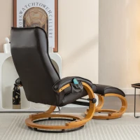 Poltrona massaggiante a 5 punti con base in legno curvato e rivestita in pelle PU, 67x85x103 cm, Marrone(m-5)