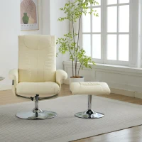 Poltrona relax, reclinabile e massaggiante a 5 punti, con funzione di riscaldamento elettrico e poggiapiedi, girevole a 360°, in tessuto PU, 75x76x103 cm, Beige(m-5)