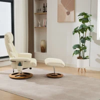 Poltrona relax girevole con funzione massaggiante e riscaldante, schienale e poggiapiedi regolabili, in tessuto PU, 81x83.5x111 cm, Bianco(m-4)