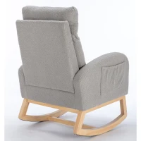 Sedia a dondolo moderna rivestita in tessuto Teddy con design ergonomico a schienale alto, per soggiorno e camera da letto, 71x96.5x101 cm, Grigio Chiaro(m-10)