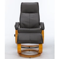 Poltrona massaggiante a 5 punti con base in legno curvato e rivestita in pelle PU, 67x85x103 cm, Marrone(m-8)