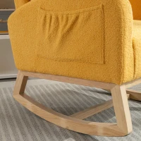 Sedia a dondolo moderna rivestita in tessuto Teddy con design ergonomico a schienale alto, per soggiorno e camera da letto, 71x96.5x101 cm, Giallo(m-8)
