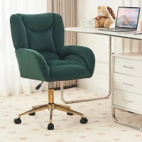 Silla Giratoria Ajustable en Altura en Tela de Terciopelo con Patas Doradas Diseño Ergonómico para Oficina y Dormitorio 62x64x88-97 cm Verde(m-2)