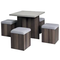 HOMCOM 5 piece Dining Set, Dining Table and 4 Storage Ottoman Stools  with Cushions, Space Saving Design, Grey(m-9)