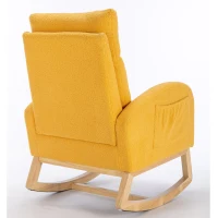 Sedia a dondolo moderna rivestita in tessuto Teddy con design ergonomico a schienale alto, per soggiorno e camera da letto, 71x96.5x101 cm, Giallo(m-10)