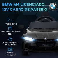 AIYAPLAY Carro Elétrico para Crianças BMW M4 12V com Controlo Remoto Faróis Buzina Música e Velocidade 3-5 km/h 108x69,5x51 cm Preto(m-4)