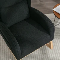 Fauteuil à bascule moderne avec revêtement en tissu Teddy, fauteuil à oreilles avec design ergonomique à dossier en aile, pour salon et chambre, 71x96,5x101 cm, Noir(m-8)