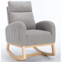 Scaun balansoar modern din material Teddy, cu șezut căptușit și buzunar lateral ascuns, pentru living și dormitor, 71x88x104,5 cm, Gri deschis(m-1)