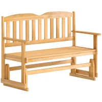 Outsunny Panchina da Giardino a Dondolo da 2 Posti con Braccioli in Legno di Abete, 132x51x95.5cm, Colore Legno(m-1)