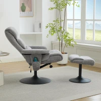 Fotoliu de relaxare cu funcție de înclinare și masaj în 5 puncte, fotoliu TV cu funcție de încălzire electrică și taburet, rotativ 360°, material chenille, 75,5x77x100 cm, Gri(m-4)