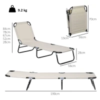 Outsunny Garden Sun Lounger, with Five-Position Back - Cream White(m-3)