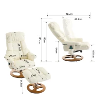 Poltrona relax girevole con funzione massaggiante e riscaldante, schienale e poggiapiedi regolabili, in tessuto PU, 81x83.5x111 cm, Bianco(m-3)