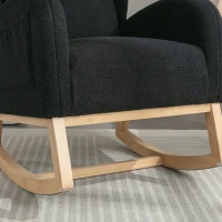 Fauteuil à bascule moderne avec revêtement en tissu Teddy, fauteuil à oreilles avec design ergonomique à dossier en aile, pour salon et chambre, 71x96,5x101 cm, Noir(m-9)