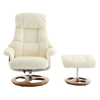 Poltrona relax girevole con funzione massaggiante e riscaldante, schienale e poggiapiedi regolabili, in tessuto PU, 81x83.5x111 cm, Bianco(m-11)