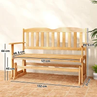 Outsunny Panchina da Giardino a Dondolo da 2 Posti con Braccioli in Legno di Abete, 132x51x95.5cm, Colore Legno(m-3)