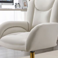 Silla Giratoria Ajustable en Altura en Tela de Terciopelo con Patas Doradas Diseño Ergonómico para Oficina y Dormitorio 62x64x88-97 cm Marfil(m-10)