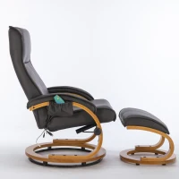 Poltrona massaggiante a 5 punti con base in legno curvato e rivestita in pelle PU, 67x85x103 cm, Marrone(m-10)
