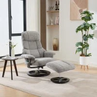 Poltrona relax girevole con funzione massaggiante e riscaldante, schienale e poggiapiedi regolabili, in chenille, 81x83.5x111 cm, Grigio(m-1)