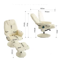 Poltrona massaggiante e reclinabile in tessuto PU con rotazione a 360° e poggiapiedi, 75x79.5x107 cm, Beige(m-3)
