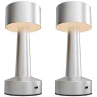 2 Pack Cordless Table Lamp, Touch LED Desk Lamp with Rechargeable Battery, 3 Colour, for Bedroom Living Room, Silver(m-1)
