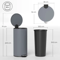 HOMCOM Balde do Lixo para Cozinha com Pedal 30L Cubo de Lixo Metálico com Tampa de Fecho Suave e Balde Removível 36x30x60,5 cm Cinza(m-3)