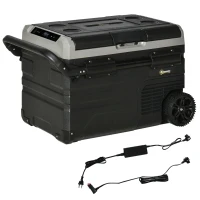 Outsunny Geleira Elétrica de Compressor Portátil 40L Geleira de Carro CC 12V/24V até -20℃ com Ecrã LED Tátil Alça Retrátil e Rodas 71,1x46x44 cm Preto(m-1)