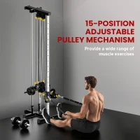 SPORTNOW Wall Mount Cable Machine, 15 Positions Adjustable Cable Crossover Machine Dual Pulley System for Home Gym(m-7)