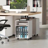 HOMCOM Carrito Porta Impresora con Ruedas y 2 Estantes Abiertos en Madera, 40x35x55.5 cm, Blanco(m-4)