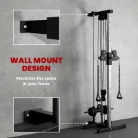 SPORTNOW Wall Mount Cable Machine, 15 Positions Adjustable Cable Crossover Machine Dual Pulley System for Home Gym(m-5)