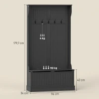 HOMCOM Móvel Cabide de Entrada com Banco Armário de Entrada com Cabide 5 Ganchos e Espaço de Armazenamento 96x34x179,7 cm Preto(m-3)