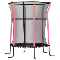 HOMCOM Trambulină Elastică pentru Copii 3-10 Ani cu Intrare cu Fermoar și Bare Căptușite, Ø163,5x190 cm, Roz(m-10)