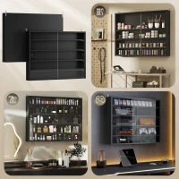 HOMCOM Dulap Tip Vitrină de Expoziție cu Rafturi Reglabile, Montată pe Perete, Negru(m-7)