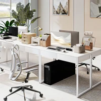 HOMCOM Escritorio con 2 cajones, mesa de ordenador 100 x 50 cm, escritorio moderno con patas de acero, para espacios pequeños, blanco brillante(m-2)