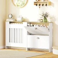 HOMCOM Copritermosifoni con Scarpiera con 2 Cassetti Ribaltabili 152x19x81 cm Bianco(m-4)