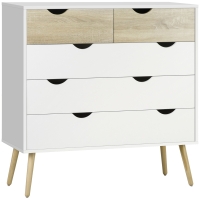 HOMCOM Cómoda com 5 Gavetas Cómoda de Quarto com Pés de Madeira Estilo Nórdico 99x39x101 cm Branco e Carvalho