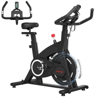 SPORTNOW Cyclette Magnetica con Volano 10 kg, Sedile e Manubrio Regolabili, Monitor LCD, Porta Tablet, Nero(m-11)