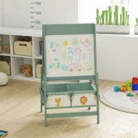 AIYAPLAY Lavagna per Bambini 3 in 1 con Cavalletto, Rotolo di Carta e 2 Cestelli, in Legno, 54x46x94 cm, Verde(m-7)