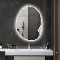 HOMCOM Oglindă de Baie LED cu Comutator Tactil Inteligent și  Intensitate Reglabilă, 80x5x60 cm, Argintiu(m-2)