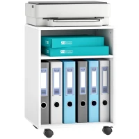 HOMCOM Carrito Porta Impresora con Ruedas y 2 Estantes Abiertos en Madera, 40x35x55.5 cm, Blanco(m-6)