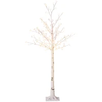 HOMCOM Arbre artificiel, bouleau artificiel, avec 120 LEDs, 3 niveaux de luminosité, blanc chaud, écorce réaliste, 21 x 21 x 150 cm(m-7)