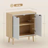 HOMCOM Moderner Kommodenschrank mit 2 Türen und verstellbarem Regal, 72x35x77 cm, Hochglanz-Weiß und Eiche(m-3)