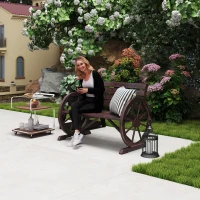 Outsunny Panchina da Esterno a 2 Posti , Panchina da Giardino Stile Country con Braccioli a Ruota in Legno, 105.5x59x75cm Marrone(m-2)