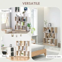 HOMCOM Mobile Libreria a 8 Ripiani per Soggiorno e Camera da Letto, in Legno, 100x27x124 cm, Rovere e Bianco(m-6)