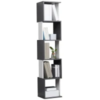 HOMCOM Libreria Moderna Salvaspazio a 5 Ripiani in Legno, 33x28x161cm, Grigio e Bianco(m-11)