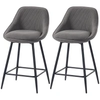 HOMCOM Set of 2 Bar Stools with Cord Upholstery and Steel Legs, Padded Chairs for Kitchen Island, Dining Room, Gray(m-7)