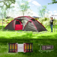 Outsunny 4-6 Man Family Camping Tent w/ 2 Bedrooms and a Living Room, Waterproof Tunnel Tent w/ Sewn In Groundsheet, Doors, Windows, Carry Bag, Grey(m-3)