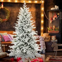 HOMCOM Artificial Christmas Tree, 180cm Xmas Tree with Snow, 1815 Branches, Foldable Metal Stand(m-5)